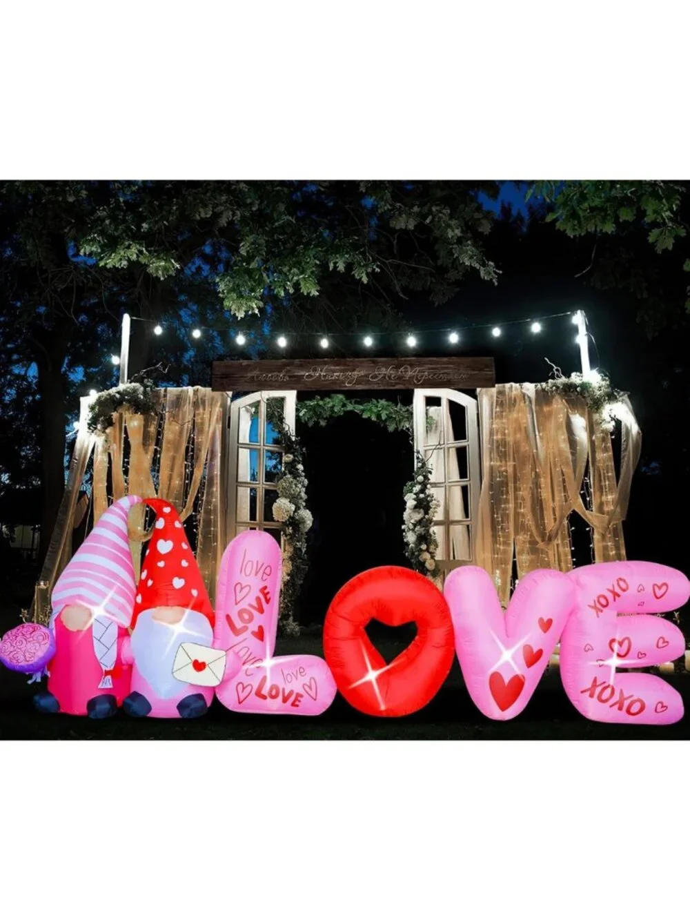 12FT Valentine's Day Inflatable Gnome with Rose - LED Outdoor Yard Decor, Spring